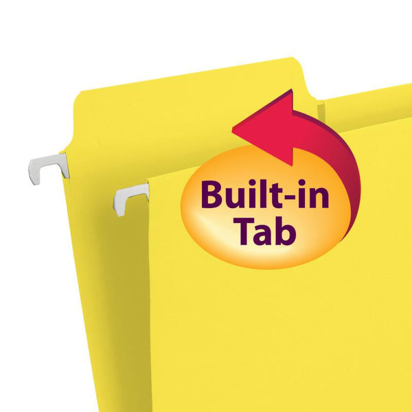 Smead FasTab® Hanging File Folder, 1/3-Cut Built-In Tab, Letter Size, Yellow, 20 per Box (64097)