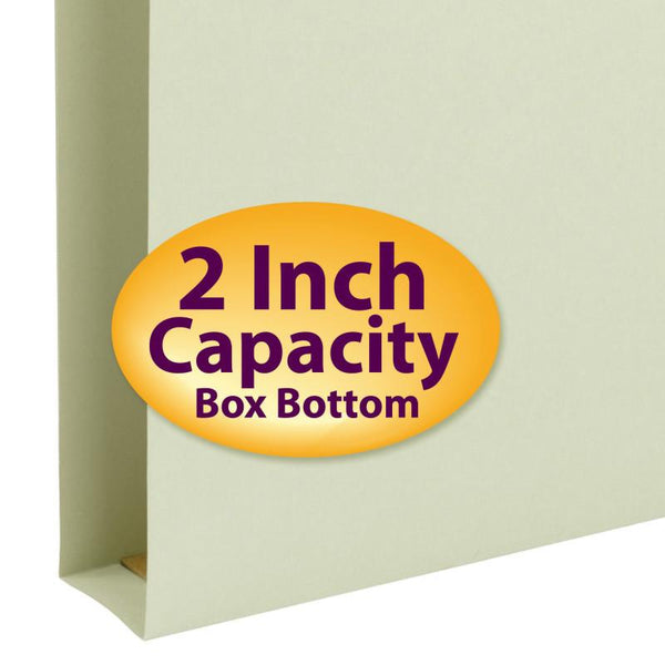 Smead FasTab® Hanging Box Bottom File Folder, 2" Expansion, 1/3-Cut Built-in Tab, Letter Size, Moss, 20 per Box (64201)