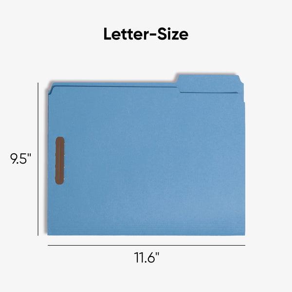 Smead Fastener File Folder, 2 Fasteners, Reinforced 1/3-Cut Tab, Letter Size, Blue, 50 per Box (12040)