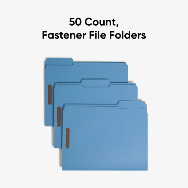 Smead Fastener File Folder, 2 Fasteners, Reinforced 1/3-Cut Tab, Letter Size, Blue, 50 per Box (12040)
