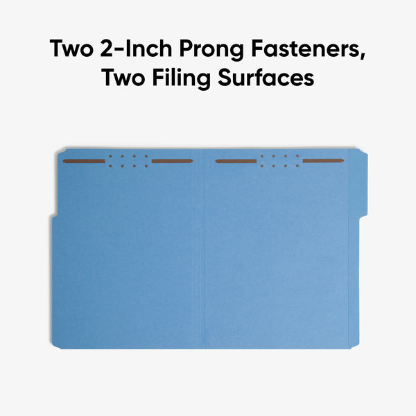 Smead Fastener File Folder, 2 Fasteners, Reinforced 1/3-Cut Tab, Letter Size, Blue, 50 per Box (12040)