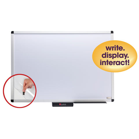 Justick by Smead, Premium Aluminum Frame Dry-Erase Board with Clear Overlay, 36"W x 24"H, with Justick Electro Surface Technology, White (02571)