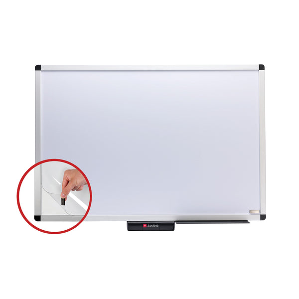 Justick by Smead, Premium Aluminum Frame Dry-Erase Board with Clear Overlay, 36"W x 24"H, with Justick Electro Surface Technology, White (02571)