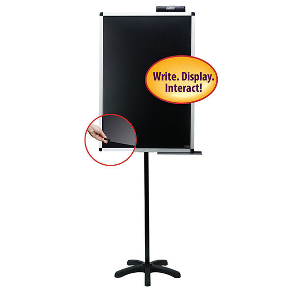 Justick by Smead, Dry-Erase Lobby Stand with Clear Overlay, 24"W x 36"H, with Justick Electro Surface Technology,Black (02586)