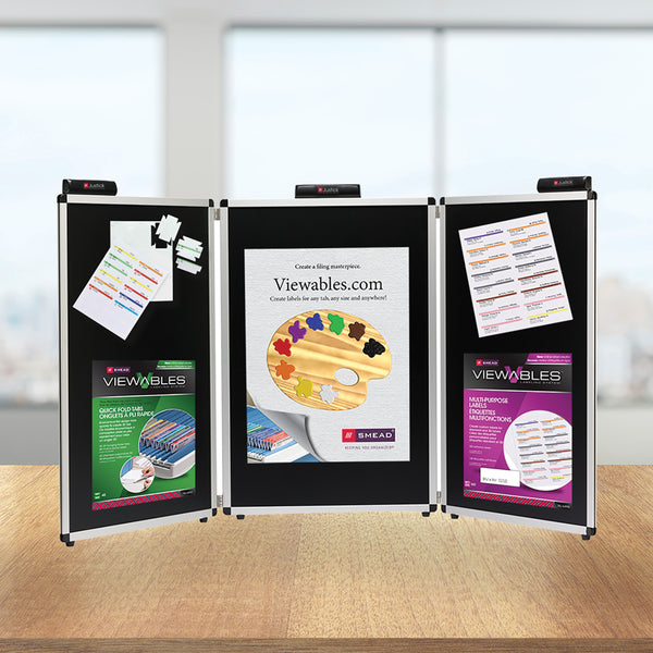 Justick by Smead, 3-Panel Table Top Expo Display, 78"W x 36"H (Useable Surface), with Justick Surface Technology, Black (02590)