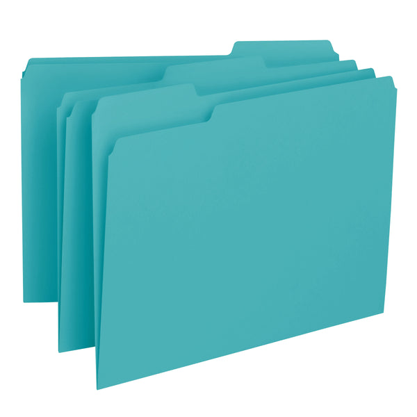 Smead Interior File Folder, 1/3-Cut Tab, Letter Size, Aqua, 100 per Box (10235)