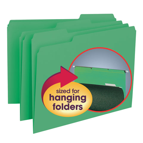 Smead Interior File Folder, 1/3-Cut Tab, Letter Size, Green, 100 per Box (10247)
