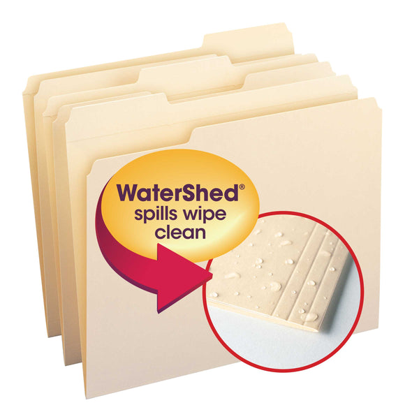 Smead WaterShed® File Folder, Reinforced 1/3-Cut Tab, Letter Size,  Manila, 100 Per Box (10314)