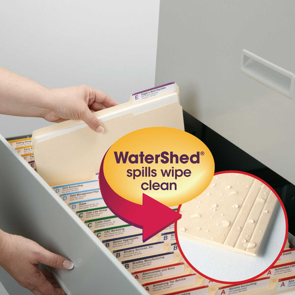 Smead WaterShed® File Folder, Reinforced 1/3-Cut Tab, Letter Size,  Manila, 100 Per Box (10314)