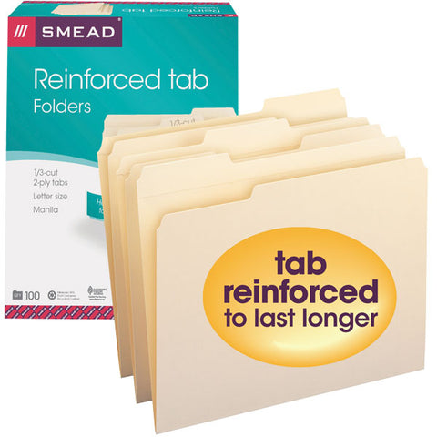 Smead File Folder, Reinforced 1/3-Cut Tab, Letter Size, Manila, 100 per Box (10334)