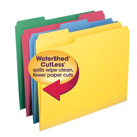 Smead WaterShed®/CutLess® File Folder, 1/3-Cut Tab, Letter Size, Assorted Colors, 100 per Box (11951)