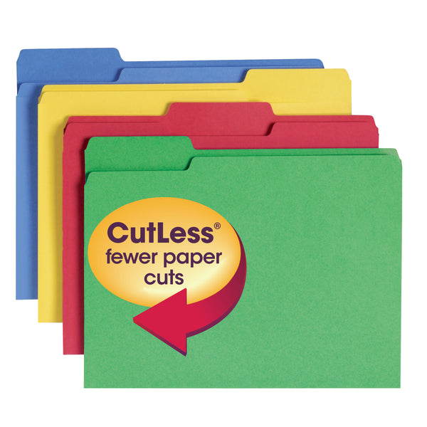 Smead CutLess® File Folder, 1/3-Cut Tab, Letter Size, Assorted Colors, 100 per Box (11959)