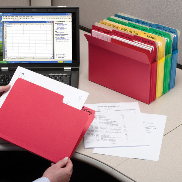 Smead SuperTab® File Folder, Oversized 1/3-Cut Tab, Letter Size, Assorted Colors, 100 per Box (11987)