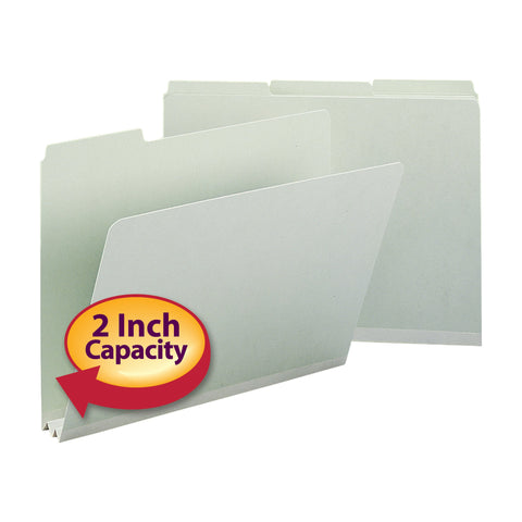 Smead Pressboard File Folder, 1/3-Cut Tab, 2" Expansion, Letter Size, Gray/Green, 25 per Box (13234)