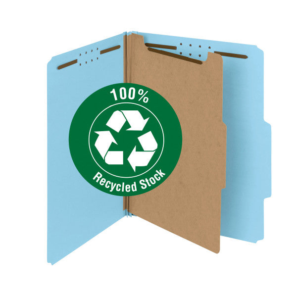 Smead 100% Recycled Pressboard Classification File Folder, 1 Divider, 2" Expansion, Letter Size, Blue, 10 per Box (13721)