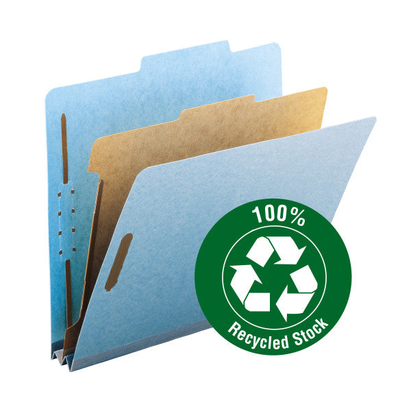 Smead 100% Recycled Pressboard Classification File Folder, 1 Divider, 2" Expansion, Letter Size, Blue, 10 per Box (13721)