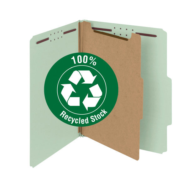 Smead 100% Recycled Pressboard Classification File Folder, 1 Divider, 2" Expansion, Letter Size, Gray/Green, 10 per Box (13723)
