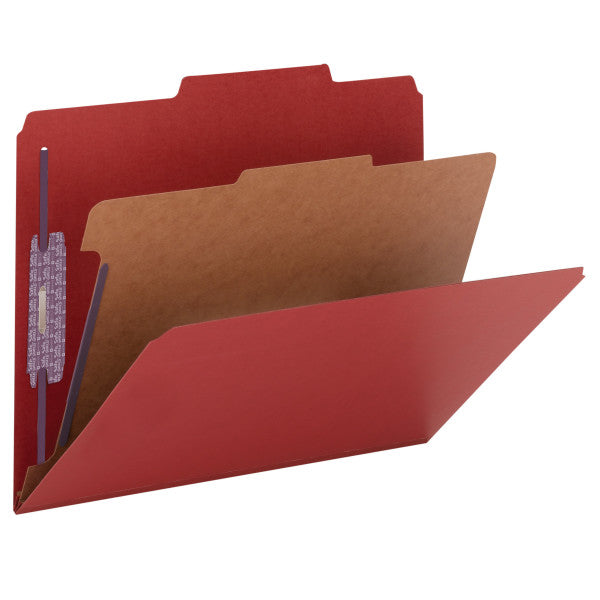 Smead Pressboard Classification File Folder with SafeSHIELD® Fasteners, 1 Divider, 2" Expansion, Letter Size, Bright Red, 10 per Box (13731)