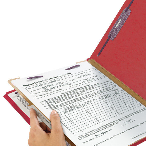 Smead Pressboard Classification File Folder with SafeSHIELD® Fasteners, 1 Divider, 2" Expansion, Letter Size, Bright Red, 10 per Box (13731)