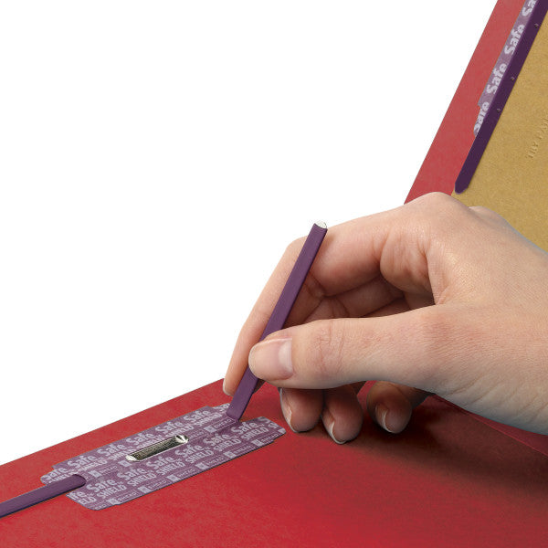Smead Pressboard Classification File Folder with SafeSHIELD® Fasteners, 1 Divider, 2" Expansion, Letter Size, Bright Red, 10 per Box (13731)