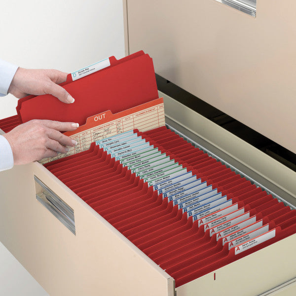 Smead Pressboard Classification File Folder with SafeSHIELD® Fasteners, 1 Divider, 2" Expansion, Letter Size, Bright Red, 10 per Box (13731)