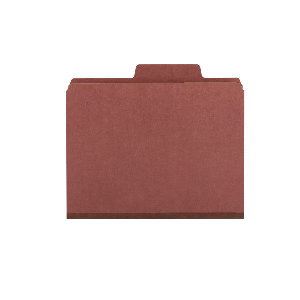 Smead SuperTab® Pressboard Classification File Folder with SafeSHIELD®  Fasteners, 2 Dividers, 2" Expansion, Letter Size, Red, 10 per Box (14070)