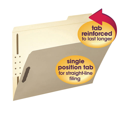 Smead Fastener File Folder, 2 Fasteners, Reinforced 1/3-Cut Tab Right Position, Letter Size, Manila, 50 per Box  (14538)