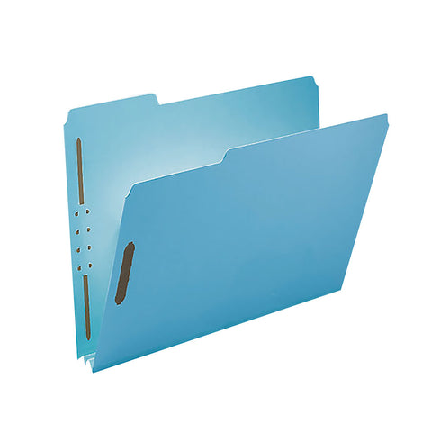 Smead 100% Recycled Pressboard Fastener File Folder, 1/3-Cut Tab, 2" Expansion, Letter Size, Blue, 25 per Box (15001)