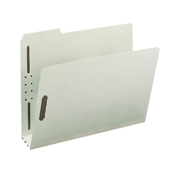 Smead 100% Recycled Pressboard Fastener File Folder, 1/3-Cut Tab, 3" Expansion, Letter Size, Gray/Green, 25 per Box (15005)
