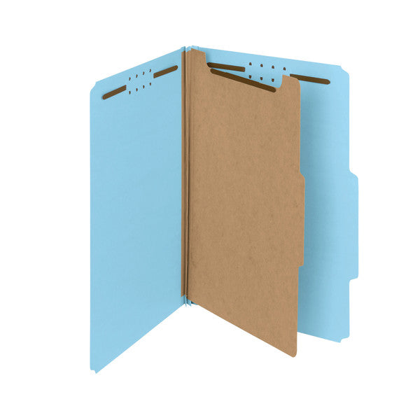 Smead 100% Recycled Pressboard Classification File Folder, 1 Divider, 2" Expansion, Legal Size, Blue, 10 per Box (18721)