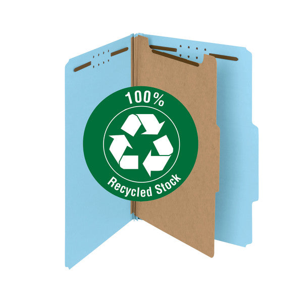 Smead 100% Recycled Pressboard Classification File Folder, 1 Divider, 2" Expansion, Legal Size, Blue, 10 per Box (18721)
