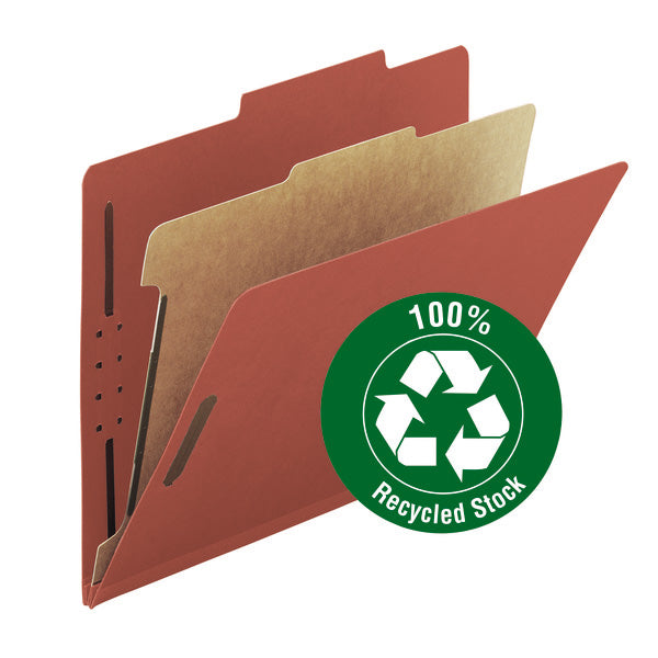 Smead 100% Recycled Pressboard Classification File Folder, 1 Divider, 2" Expansion, Legal Size, Red, 10 per Box (18723)