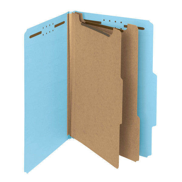 Smead 100% Recycled Pressboard Classification File Folder, 2 Dividers, 2" Expansion, Legal Size, Blue, 10 per Box (19021)