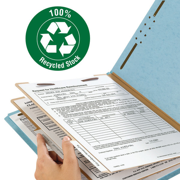 Smead 100% Recycled Pressboard Classification File Folder, 2 Dividers, 2" Expansion, Legal Size, Blue, 10 per Box (19021)