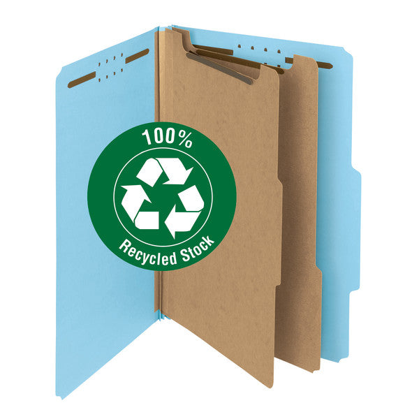 Smead 100% Recycled Pressboard Classification File Folder, 2 Dividers, 2" Expansion, Legal Size, Blue, 10 per Box (19021)