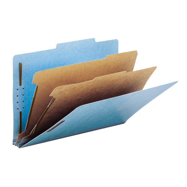 Smead 100% Recycled Pressboard Classification File Folder, 2 Dividers, 2" Expansion, Legal Size, Blue, 10 per Box (19021)