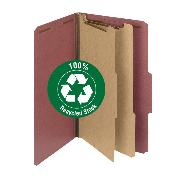 Smead 100% Recycled Pressboard Classification File Folder, 2 Dividers, 2" Expansion, Legal Size, Red, 10 per Box (19023)