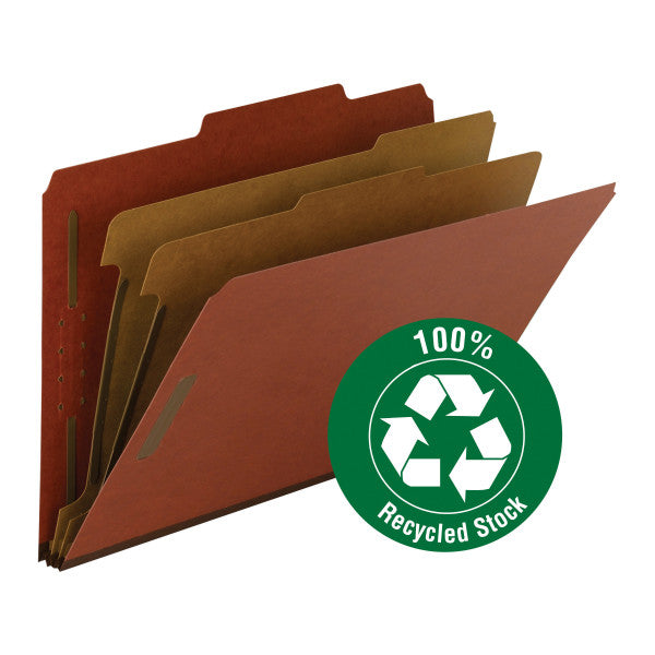 Smead 100% Recycled Pressboard Classification File Folder, 2 Dividers, 2" Expansion, Legal Size, Red, 10 per Box (19023)