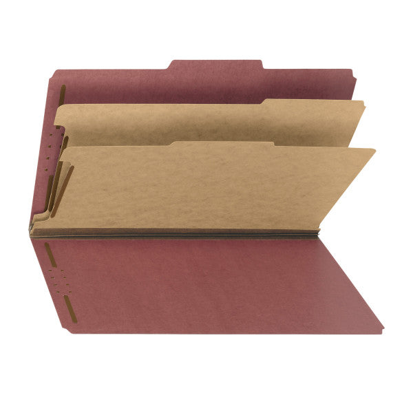 Smead 100% Recycled Pressboard Classification File Folder, 2 Dividers, 2" Expansion, Legal Size, Red, 10 per Box (19023)