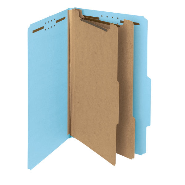 Smead 100% Recycled Pressboard Classification Folder, 2 Divider, 2" Expansion, Legal Size, Blue, 5 per Pack (19048)