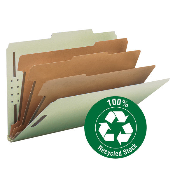 Smead 100% Recycled Pressboard Classification File Folder, 3 Dividers, 3" Expansion, Legal Size, Gray/Green, 10 per Box (19093)