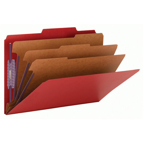 Smead Pressboard Classification File Folder with SafeSHIELD® Fasteners, 3 Dividers, 3" Expansion, Legal Size, Bright Red, 10 per Box (19095)