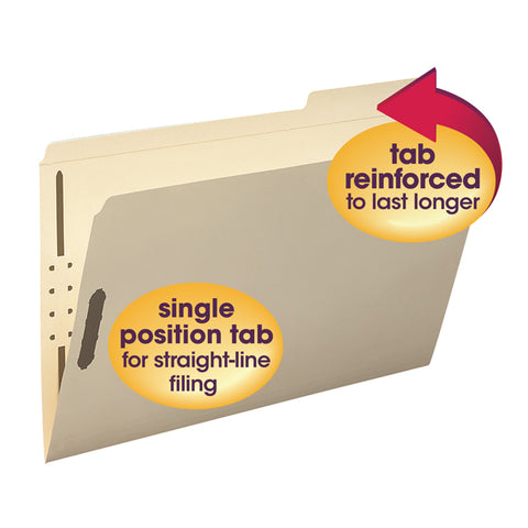 Smead Fastener File Folders, 2 Fasteners, Reinforced 1/3-Cut Tab Right Position, Legal Size, Manila, 50 per Box (19538)