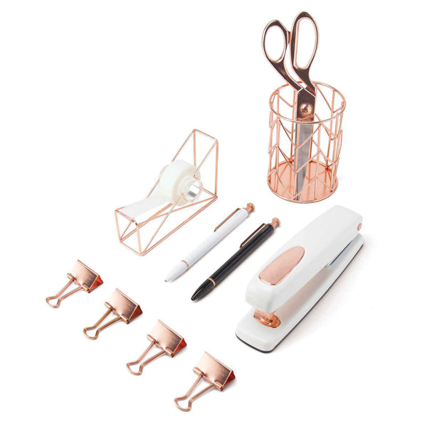 U Brands Desktop Accessory Kit, Office Supplies Set, Wire Metal, Rose Gold, 10-Pieces (2106U00-01)
