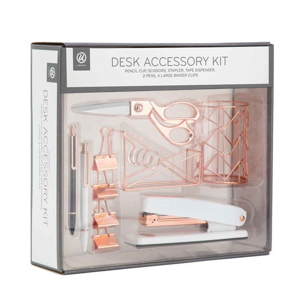 U Brands Desktop Accessory Kit, Office Supplies Set, Wire Metal, Rose Gold, 10-Pieces (2106U00-01)