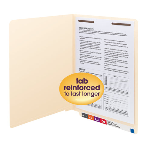 Smead End Tab Fastener File Folder, Shelf-Master® Reinforced Straight-Cut Tab, 1 Fastener, Letter Size, Manila, 50 per Box (34110)