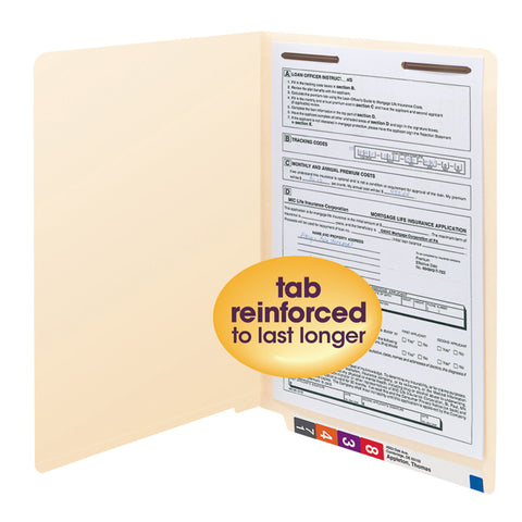 Smead End Tab Fastener File Folder, Shelf-Master® Reinforced Straight-Cut Tab, 1 Fastener, Legal Size, Manila, 50 per Box (37110)