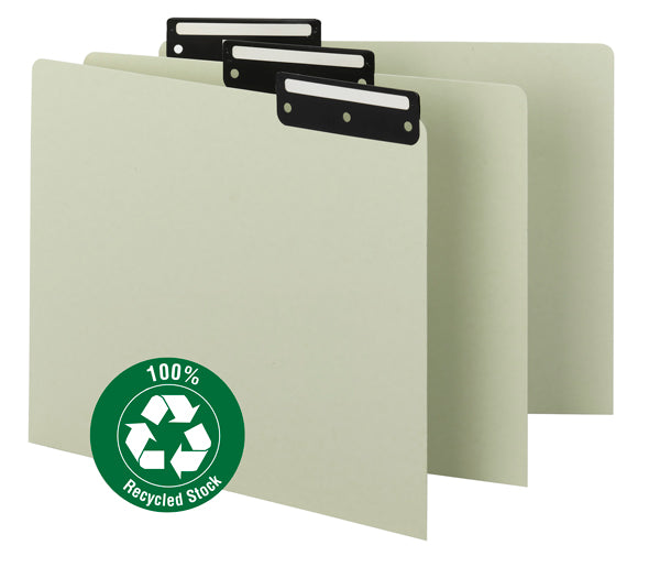 Smead Pressboard Guides, Flat Metal 1/3-Cut Tab with Insert (Blank), Letter Size, Gray/Green, 50 per Box (50534)