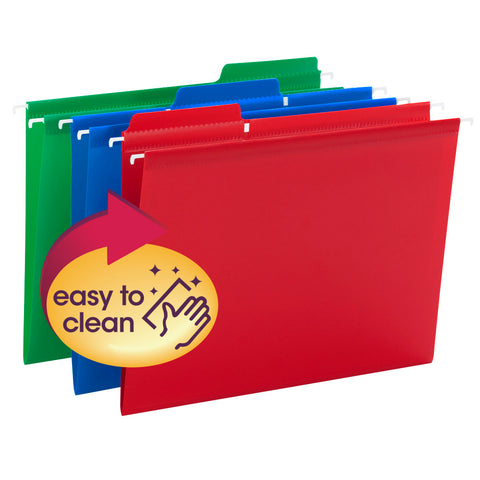 Smead Poly FasTab® Hanging Folder, 1/3- Cut Tab, Letter Size, Assorted Colors, 18 per Box (64028)