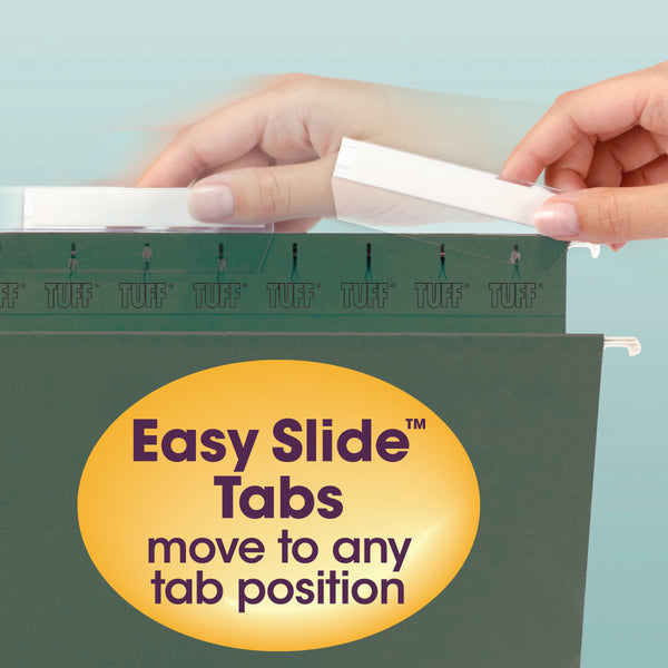 Smead TUFF® Hanging File Folder with Easy Slide™ Tab, 1/3-Cut Sliding Tab, Letter Size, Standard Green, 20 per Box  (64036)